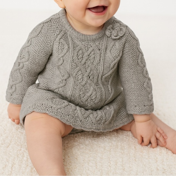 Other - Cupcakes‎ & Cashmere Baby Cable Knit Dress 6-9M Bow Accent Beige